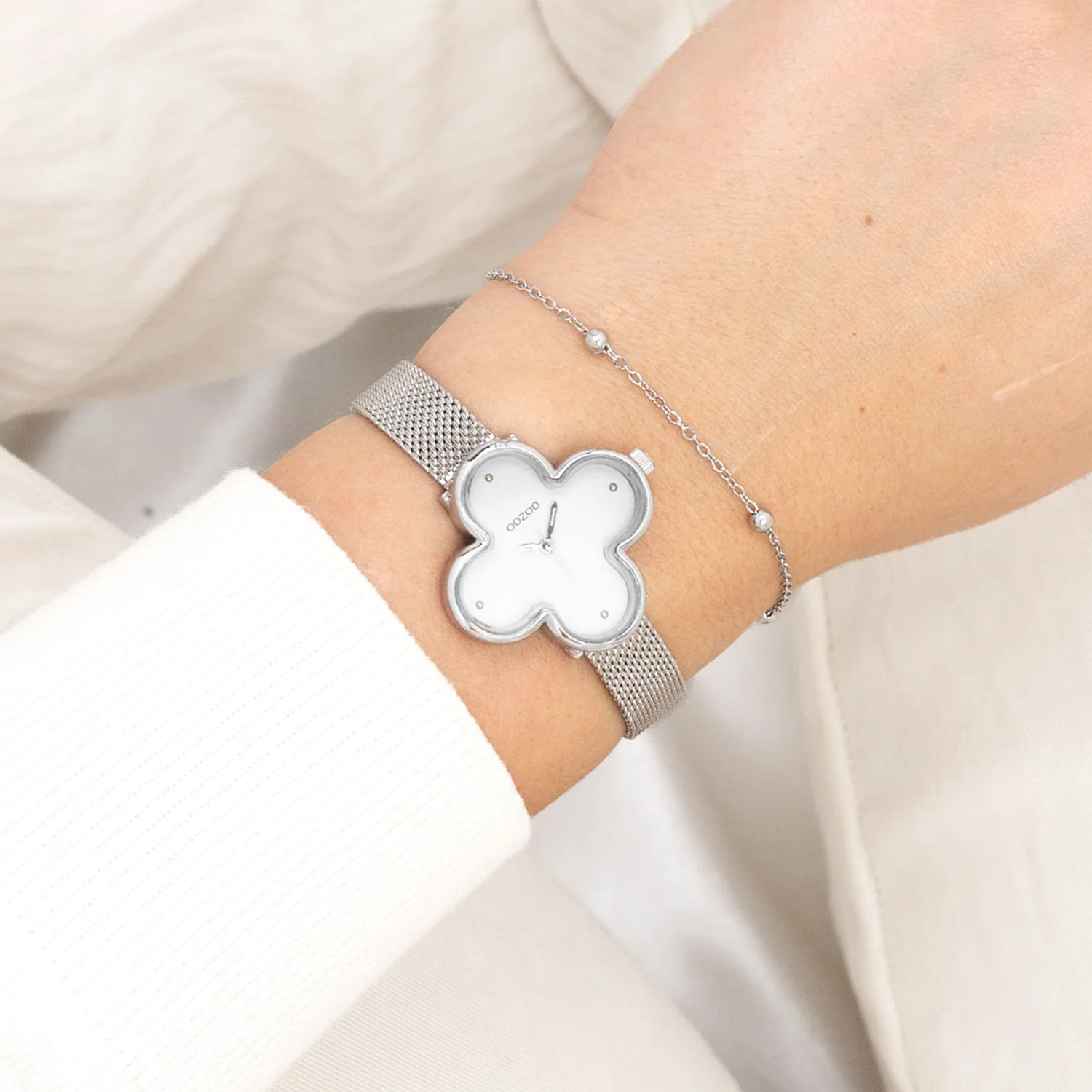 OOZOO Timepieces Silver and White Clover Women's Watch C11525 - Image 2