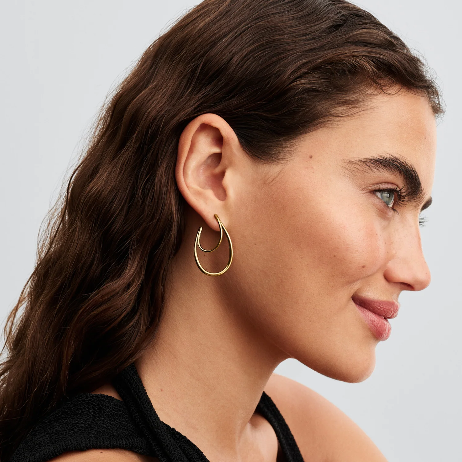 Pandora Essence Gold Plated Organically Shaped Double Hoop Earrings 263870C00 - Image 2