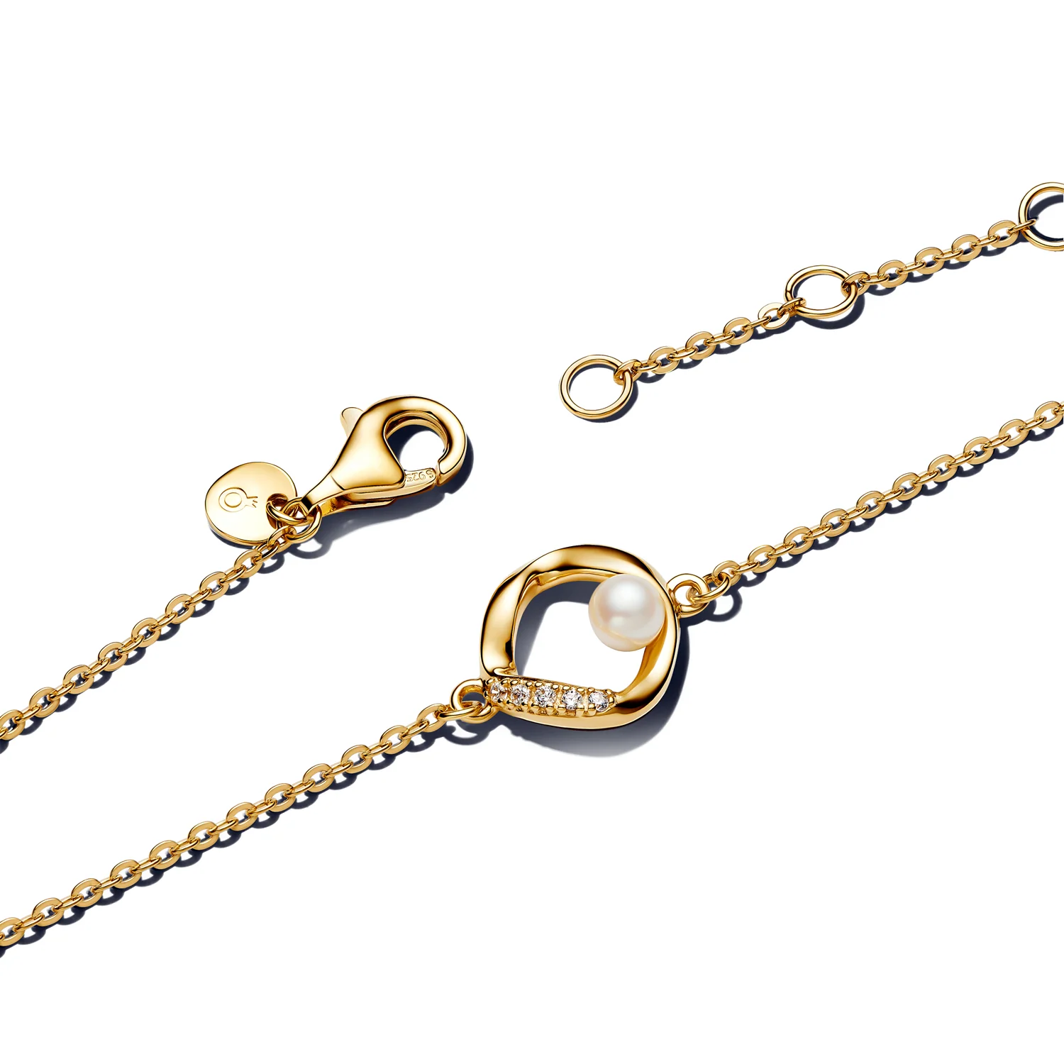 Pandora Essence Gold Plated Organically Shaped Pavé Pearl Bracelet 563830C01-18 - Image 2