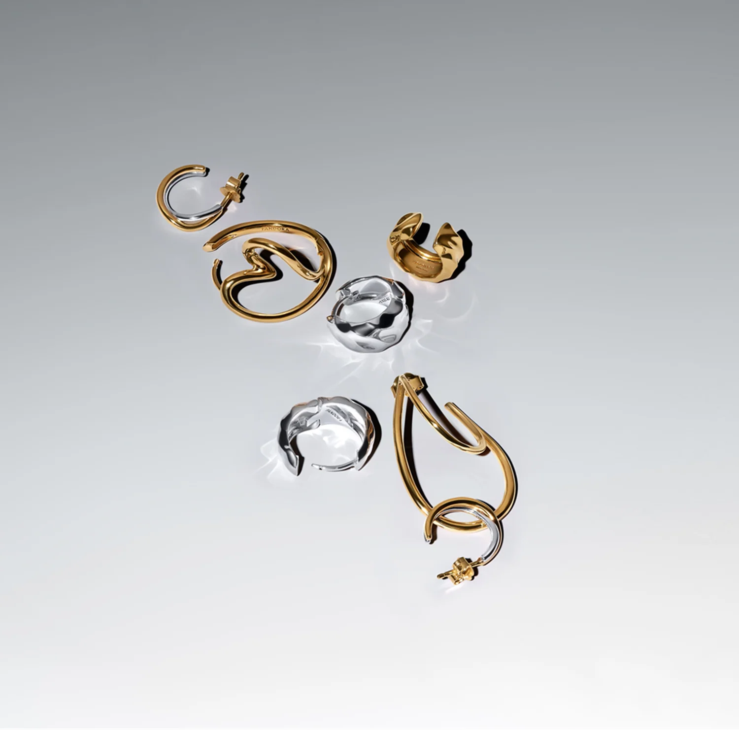 Pandora Essence Gold Plated Organically Shaped Two-tone Hoop Earrings 263880C00 - Image 3