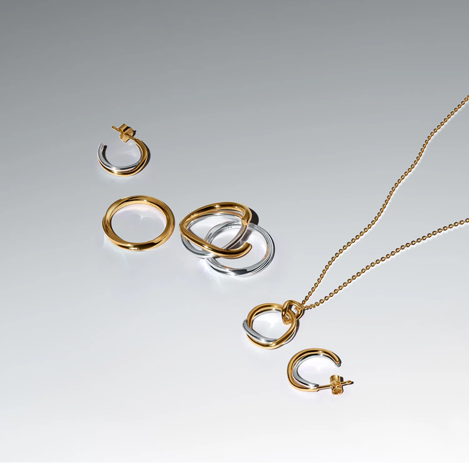 Pandora Essence Gold Plated Organically Shaped Two-Tone Pendant Necklace 363882C00-45 - Image 4
