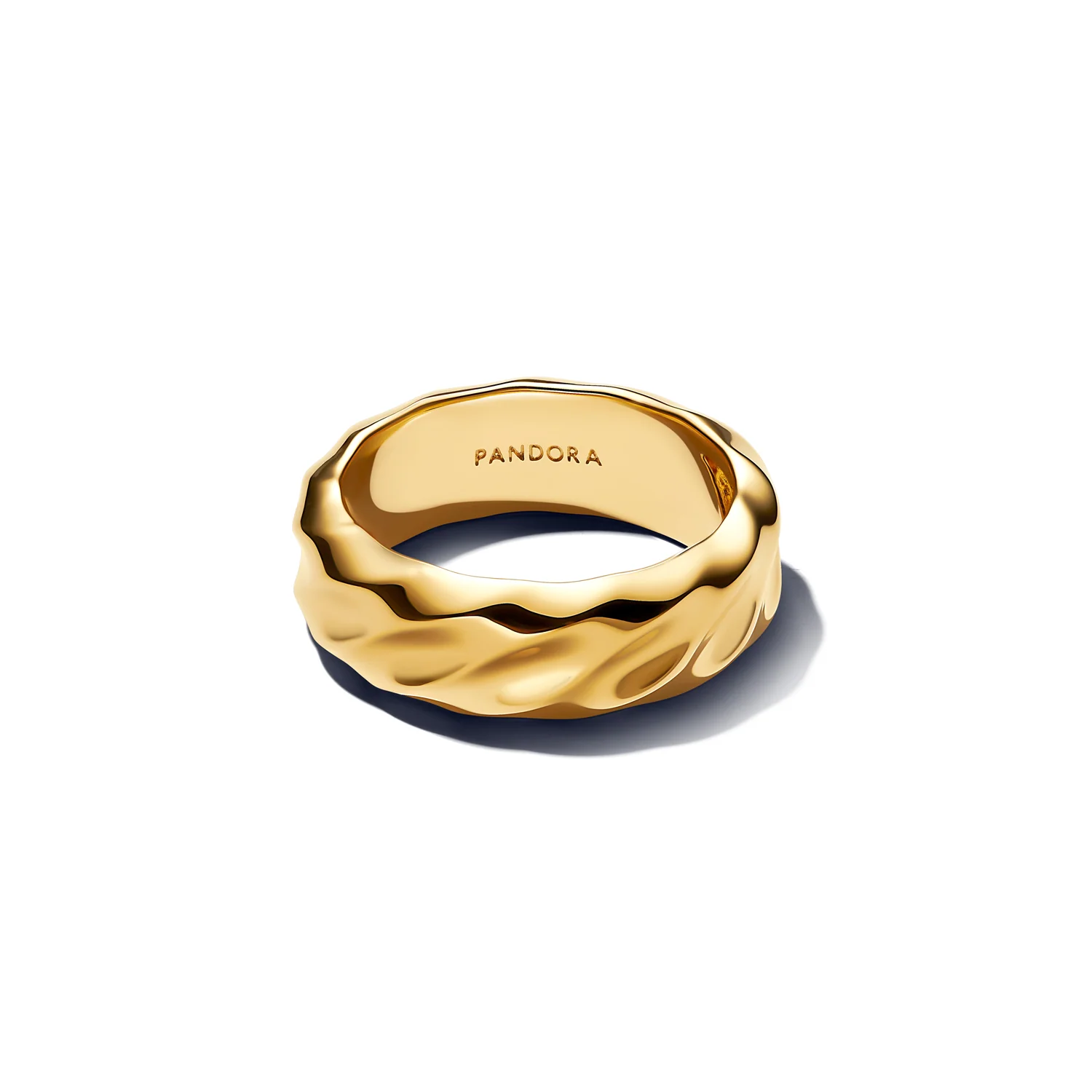 Pandora Essence Gold Plated Rippled Wide Band Ring 163886C00-54 - Image 3