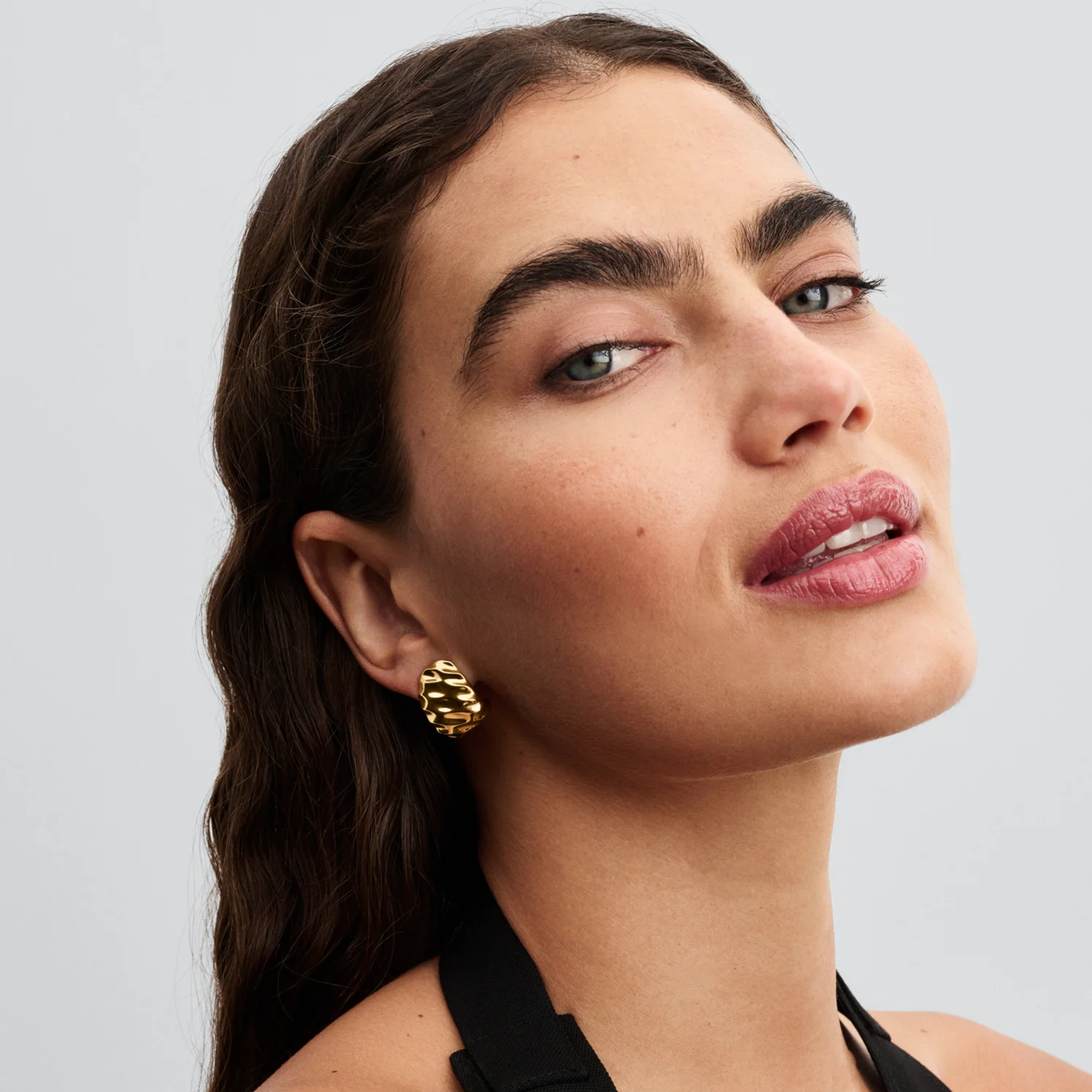 Pandora Essence Gold Plated Rippled Wide Hoop Earrings 263879C00 - Image 2