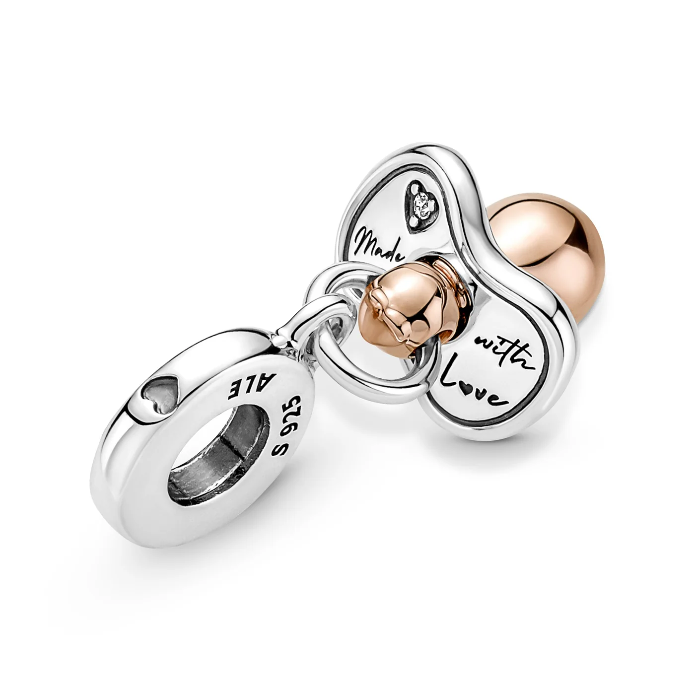 Pandora Moments 925 Sterling Silver Baby Pacifier Dangle Charm Rose Gold Plated 781490C01 - Image 6