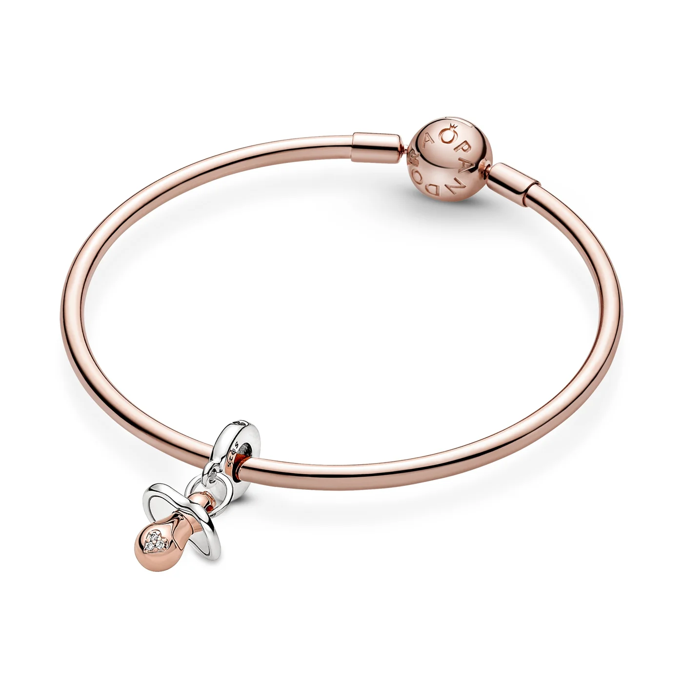 Pandora Moments 925 Sterling Silver Baby Pacifier Dangle Charm Rose Gold Plated 781490C01 - Image 7