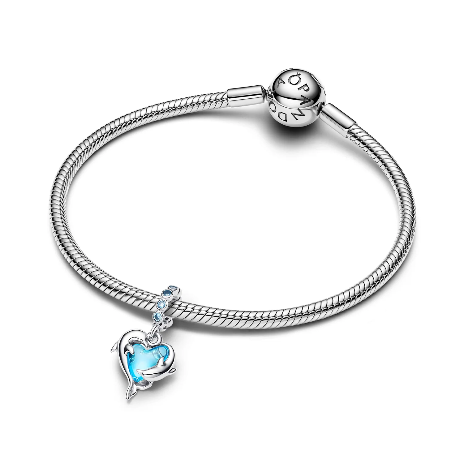 Pandora Moments 925 Sterling Silver Blue Murano Glass Dolphins Dangle Charm 793924C01 - Image 3