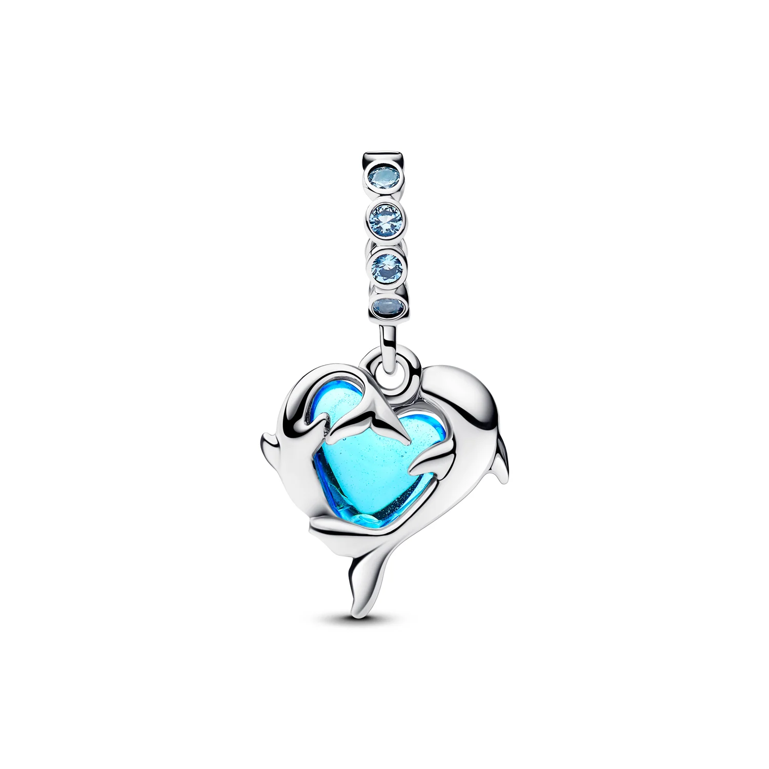 Pandora Moments 925 Sterling Silver Blue Murano Glass Dolphins Dangle Charm 793924C01 - Image 4