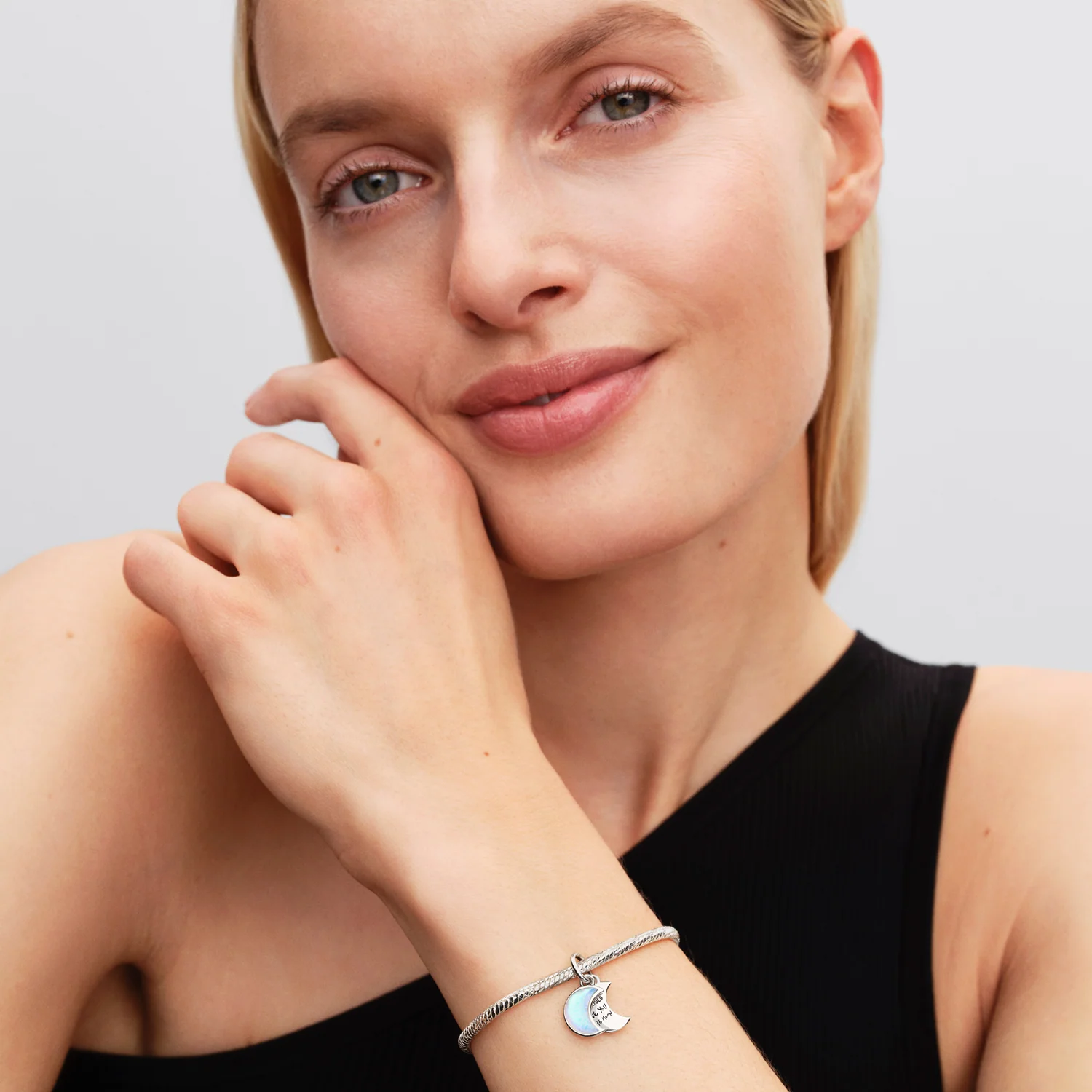 Pandora Moments 925 Sterling Silver Crescent Moon Double Dangle Charm 794272C01 - Image 2