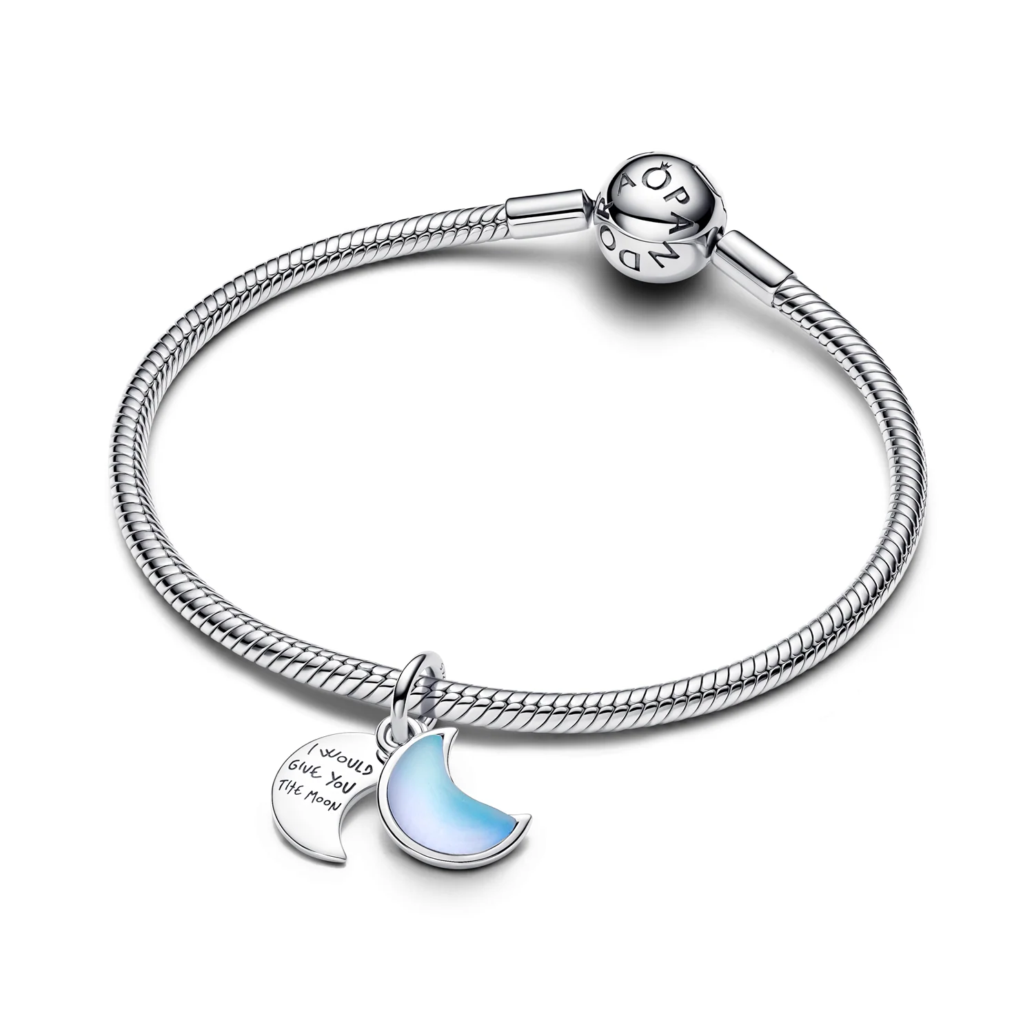Pandora Moments 925 Sterling Silver Crescent Moon Double Dangle Charm 794272C01 - Image 4