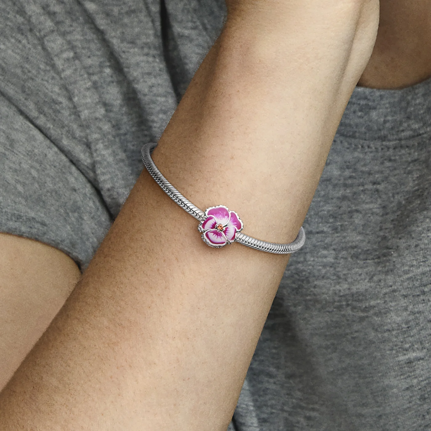 Pandora Moments 925 Sterling Silver Pansy Flower Charm 790777C01 - Image 3