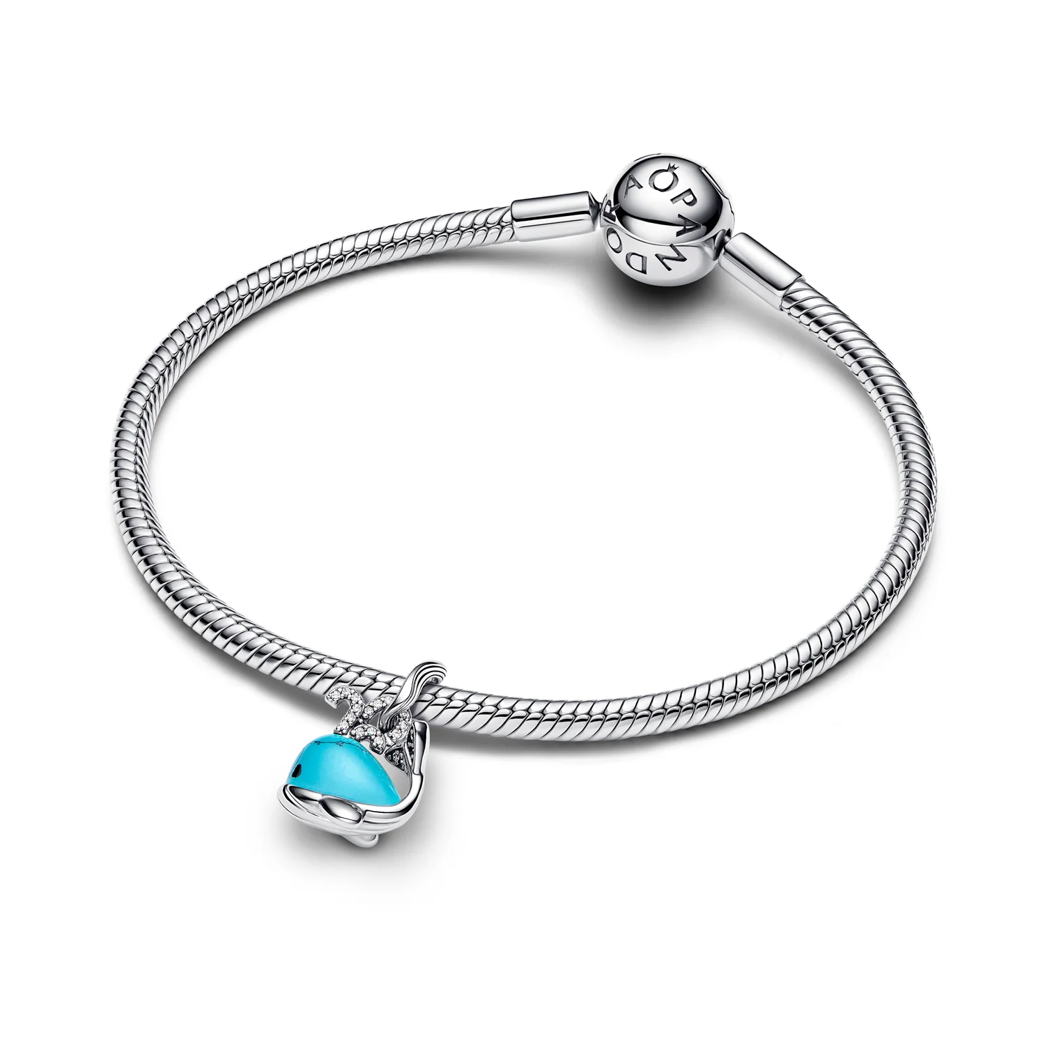 Pandora Moments 925 Sterling Silver Turquoise Whale Dangle Charm 793822C01 - Image 2