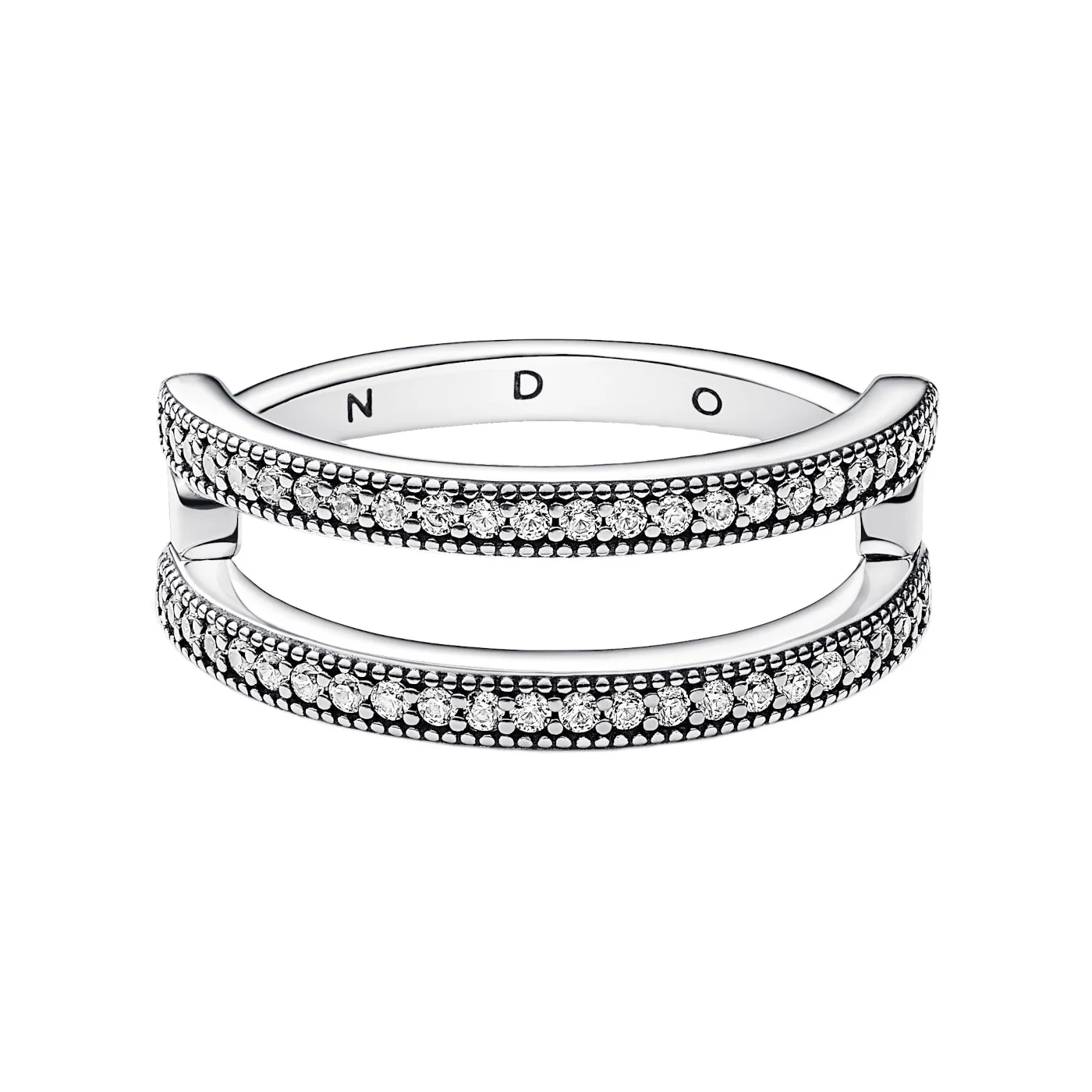 Pandora Signature 925 Sterling Silver Pavé Double strap Ring 192779C01-56 - Image 4