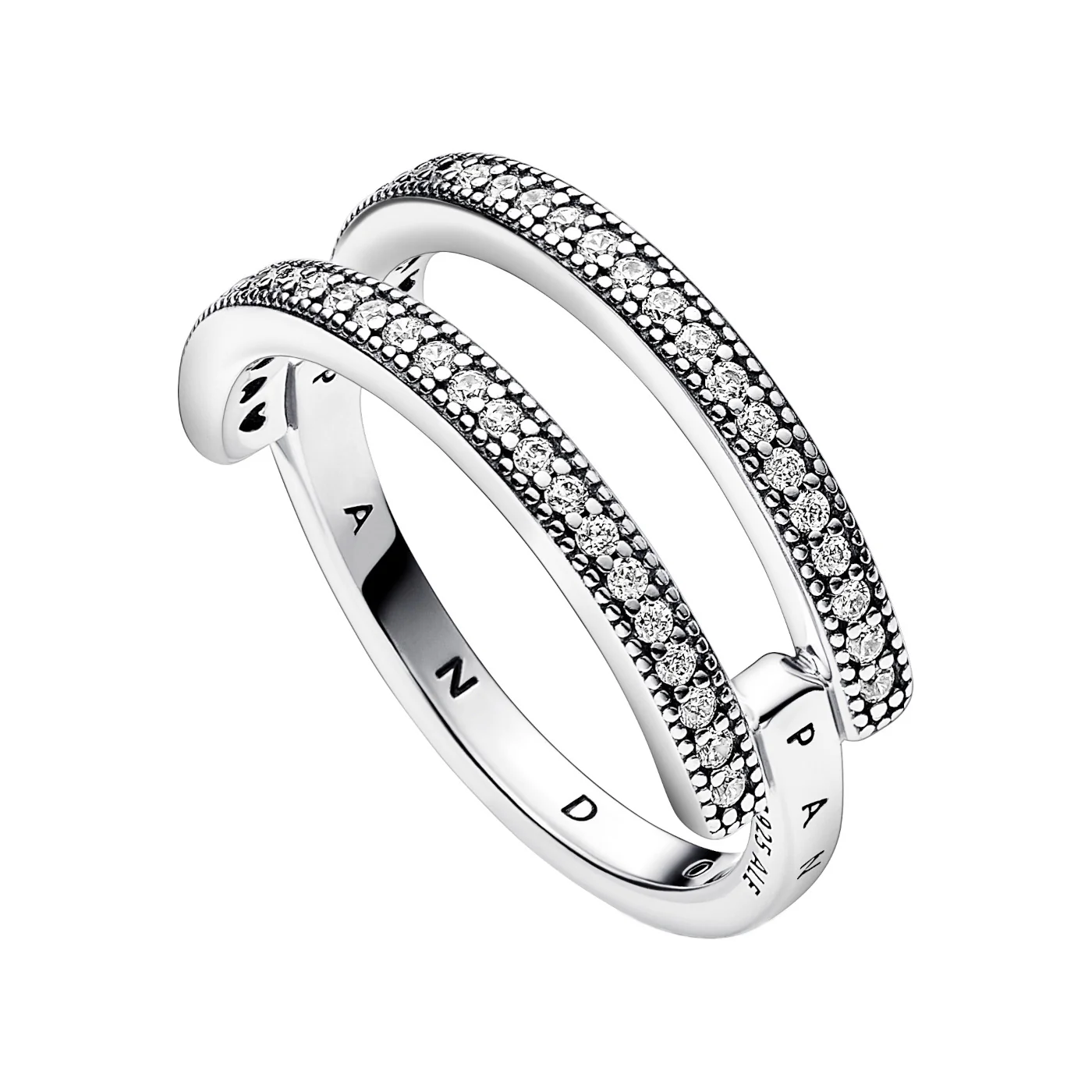 Pandora Signature 925 Sterling Silver Pavé Double strap Ring 192779C01-56 - Image 5