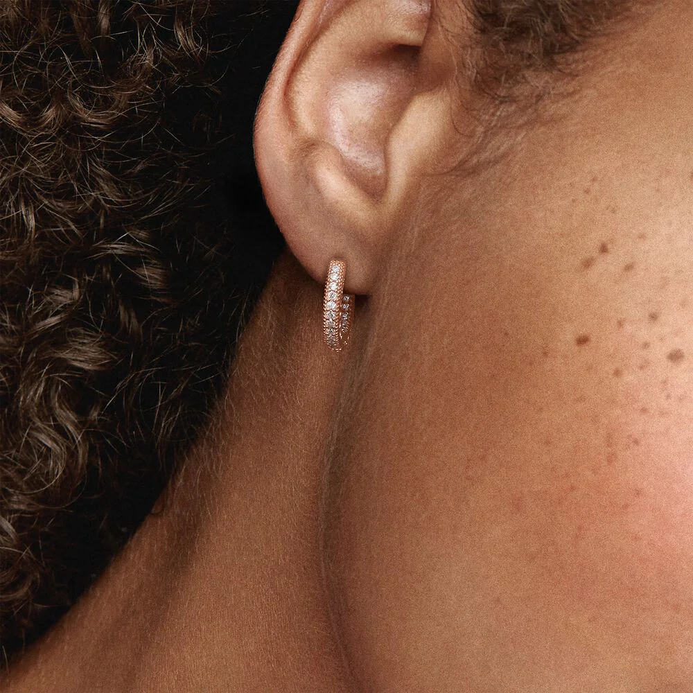 Pandora Signature Pavé Heart Hoop Earrings with 14 Carat RoseGold Plating 286317C01 - Image 3