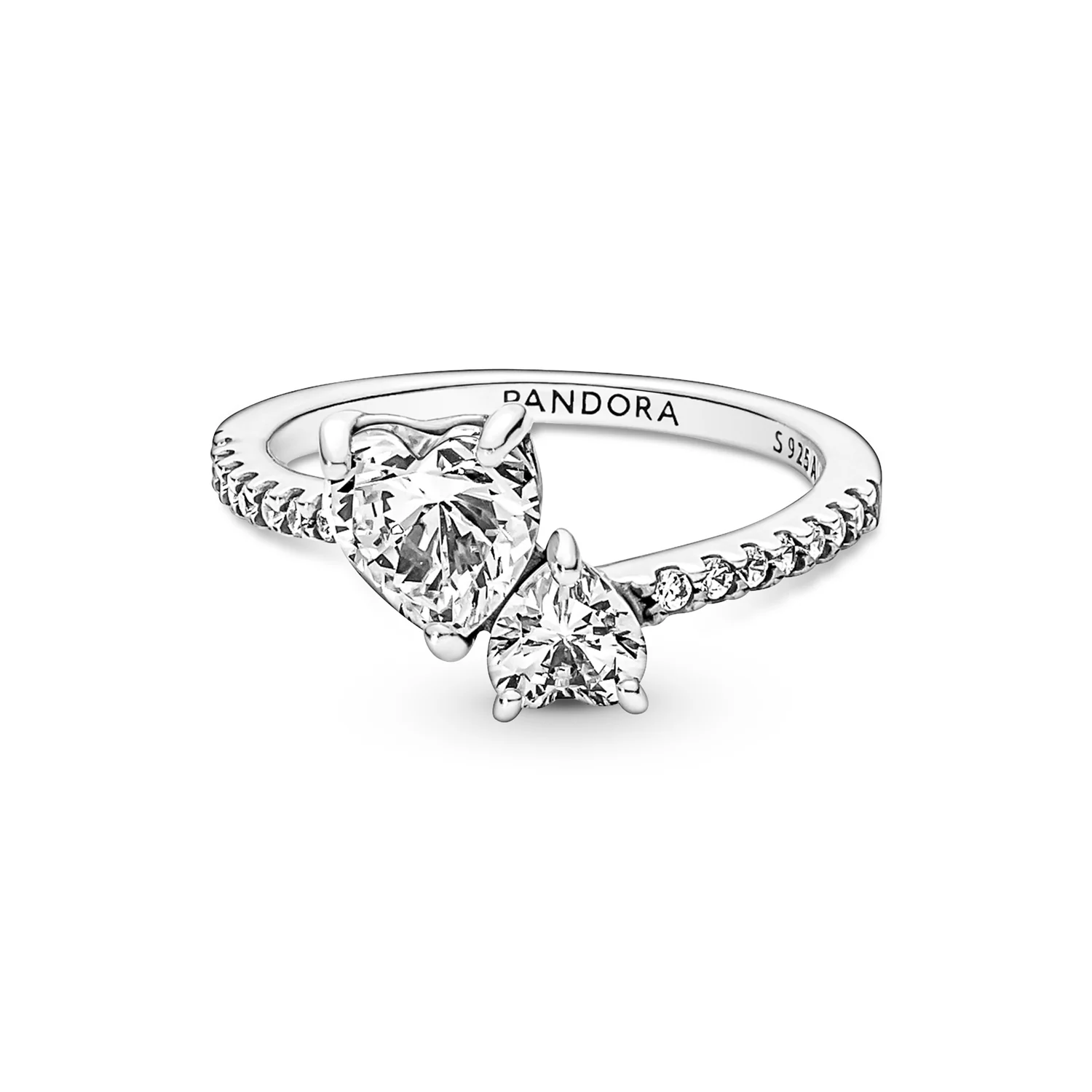 Pandora Timeless 925 Sterling Silver Double Heart Sparkling Ring 191198C01-52 - Image 2
