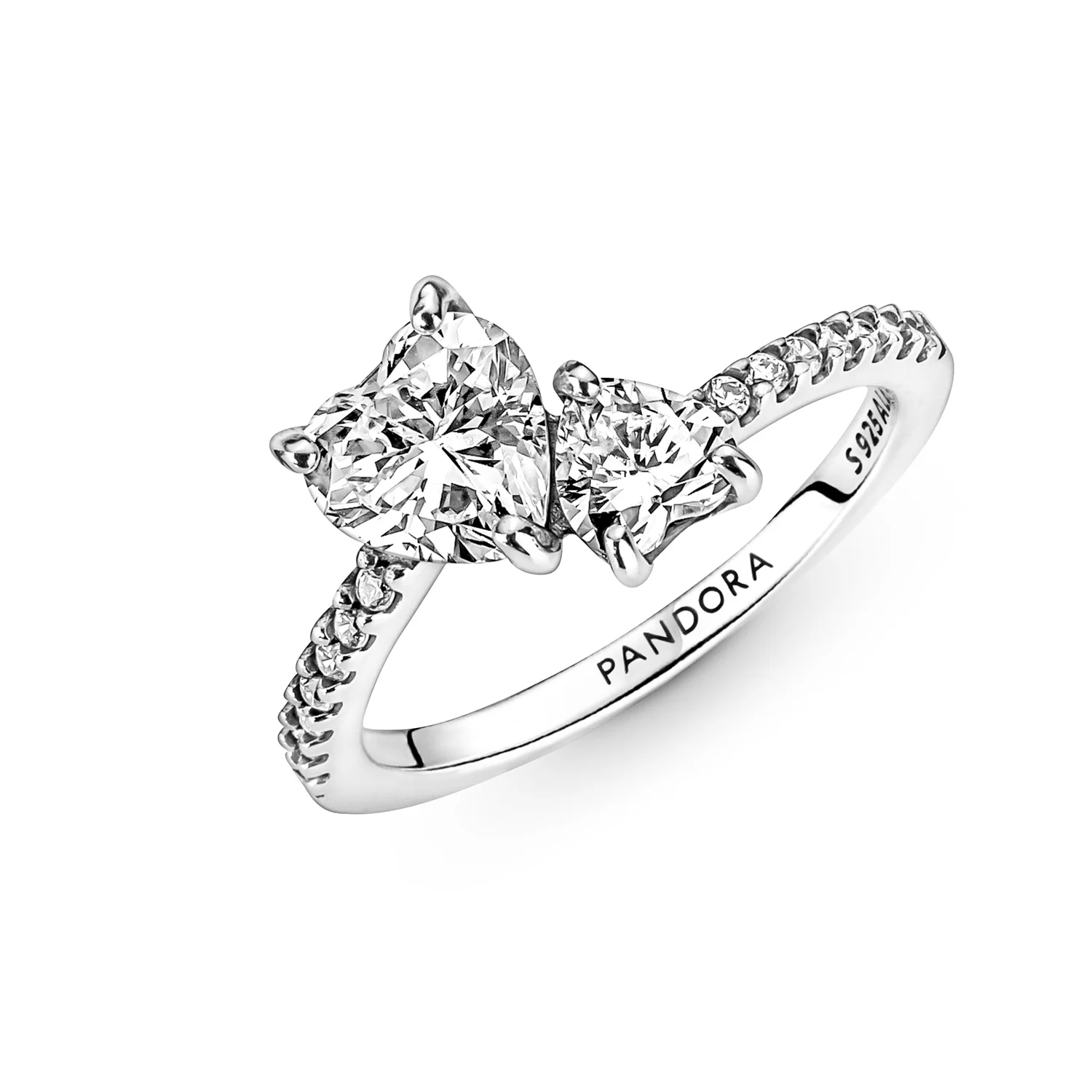 Pandora Timeless 925 Sterling Silver Double Heart Sparkling Ring 191198C01-52 - Image 4