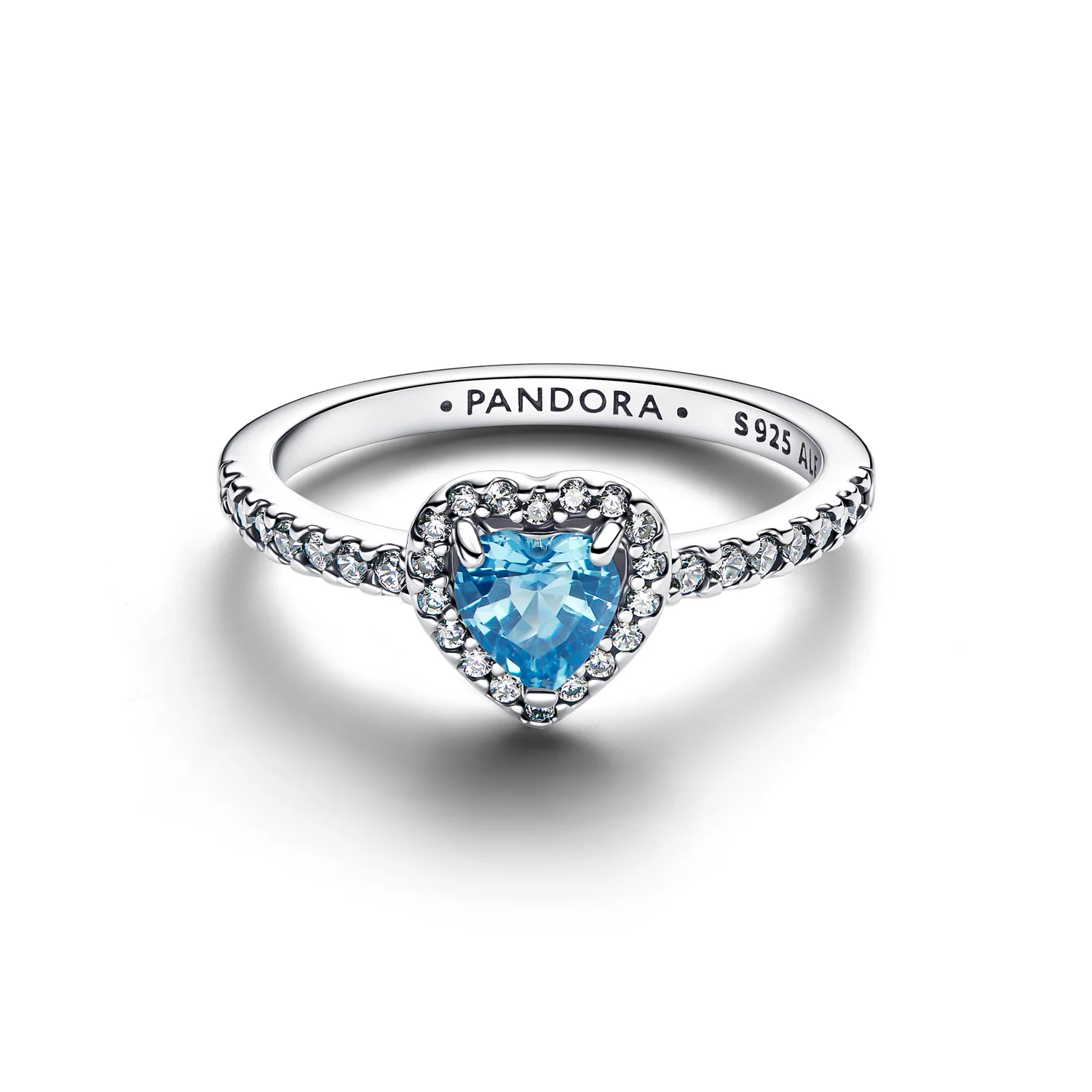 Pandora Timeless 925 Sterling Silver Elevated Light Blue Heart Ring 198421C10-54 - Image 2