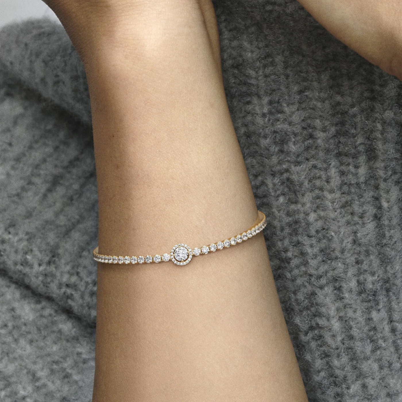 Pandora Timeless 925 Sterling Silver Sparkling Halo Tennis Bracelet 569416C01-20with14k Gold Plating - Image 2