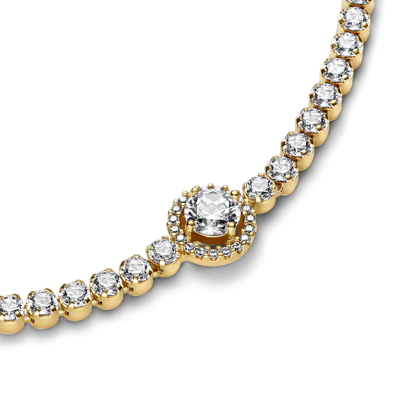 Pandora Timeless 925 Sterling Silver Sparkling Halo Tennis Bracelet 569416C01-20with14k Gold Plating - Image 4