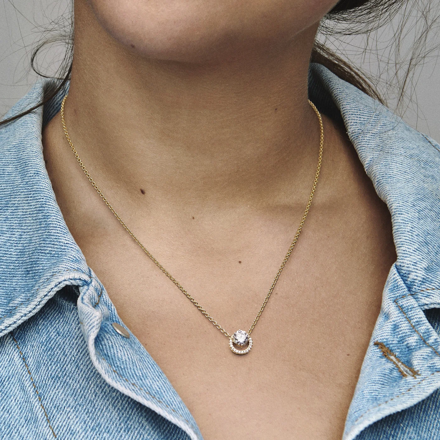 Pandora Timeless Gold-coloured Sparkling Round Halo Necklacewith14 Carat Gold Plating 361174C01-45 (Length: 45.00 cm) - Image 3