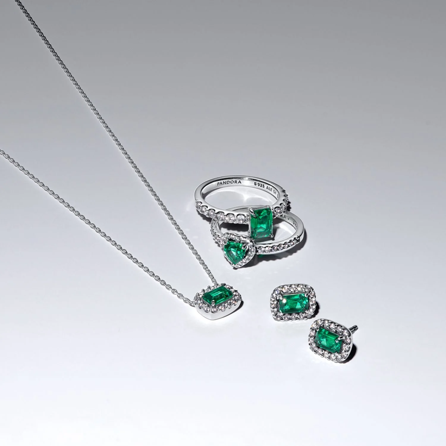 Pandora Timeless Rectangular Sparkling Green Halo Pendant Necklace 394503C01-45 - Image 3