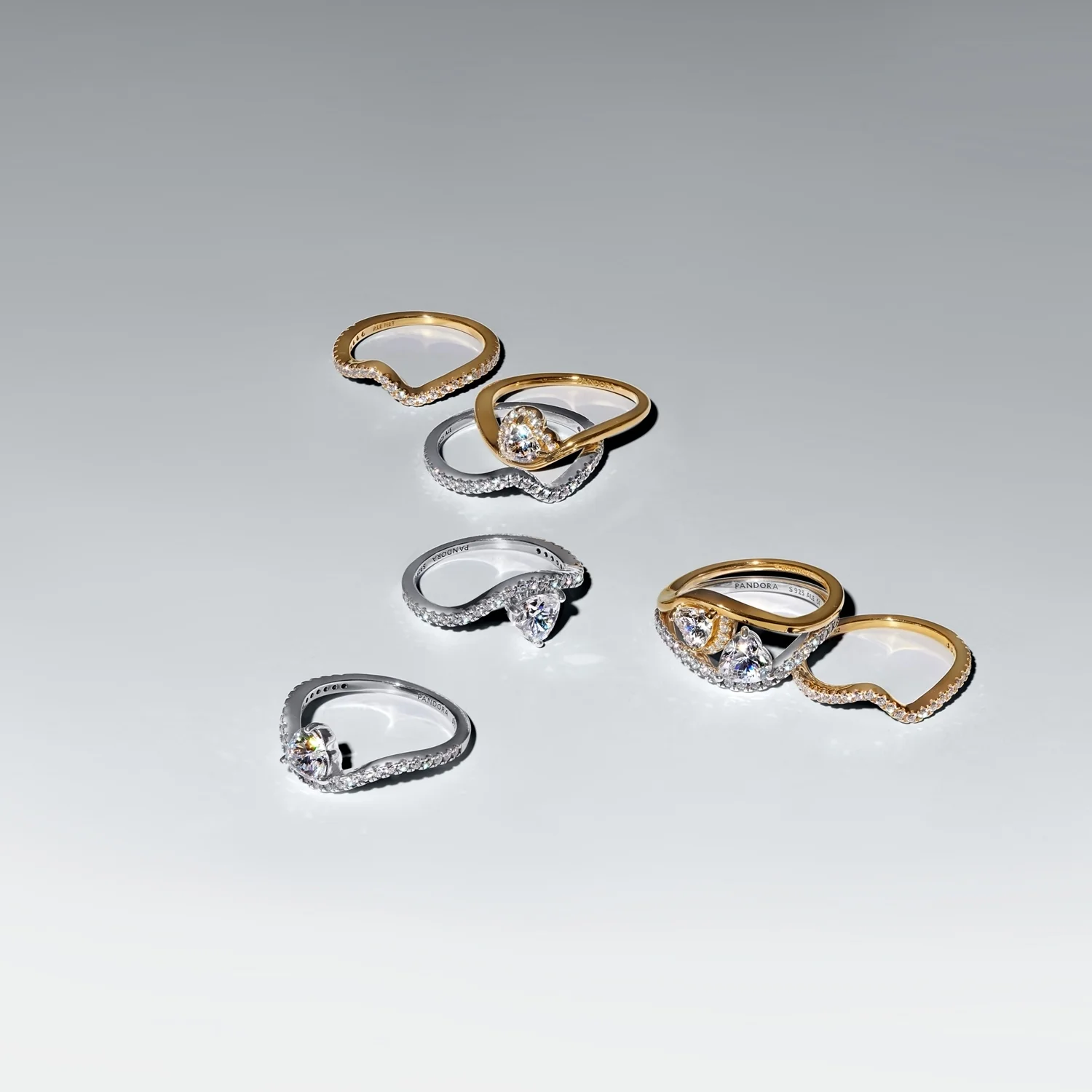 Pandora Wish and Wave Gold coloured Wave heart Ring 163660C01-54 - Image 3