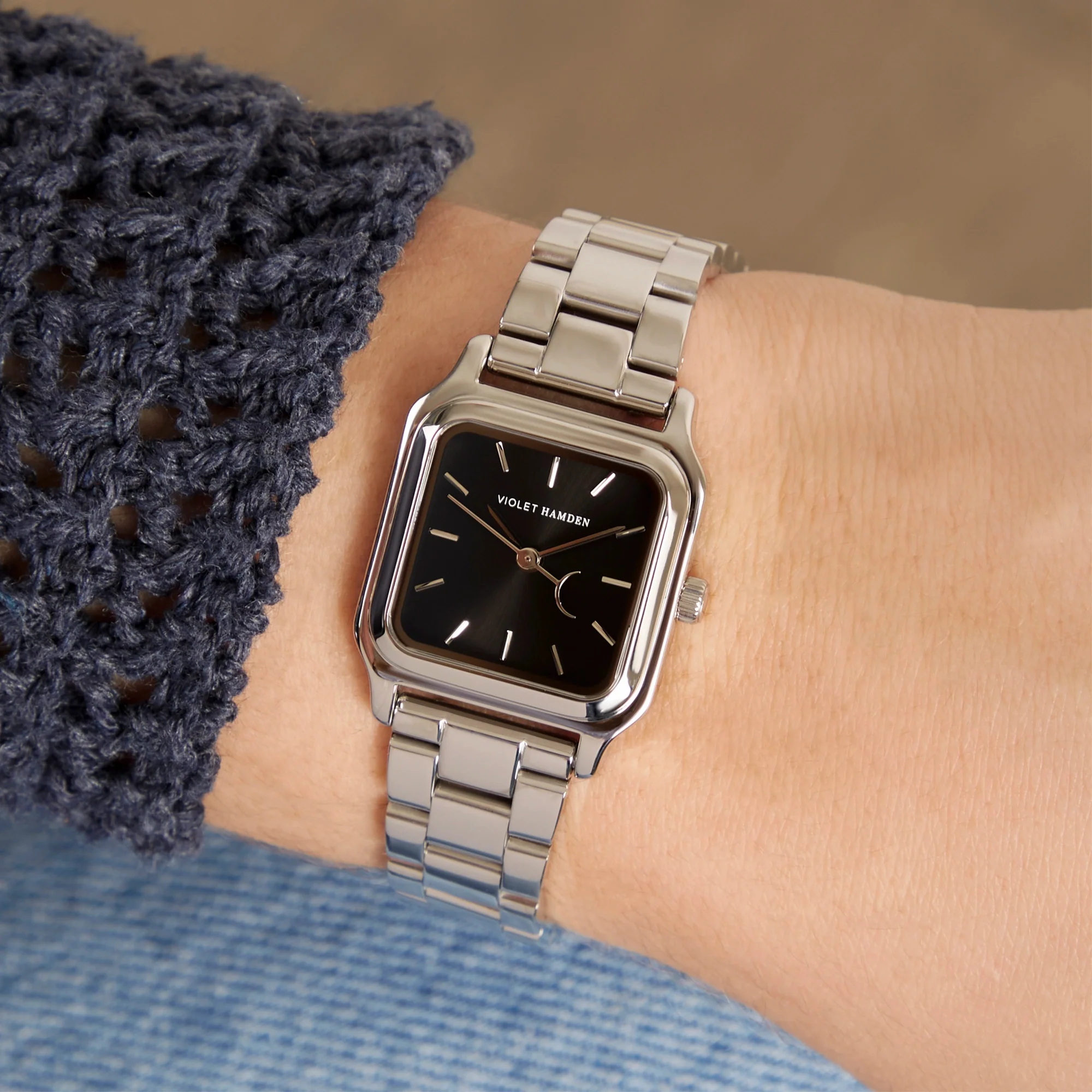 Violet Hamden Dawn Base Square Women's Watch Silver Coloured and Black VH09042 - Image 2