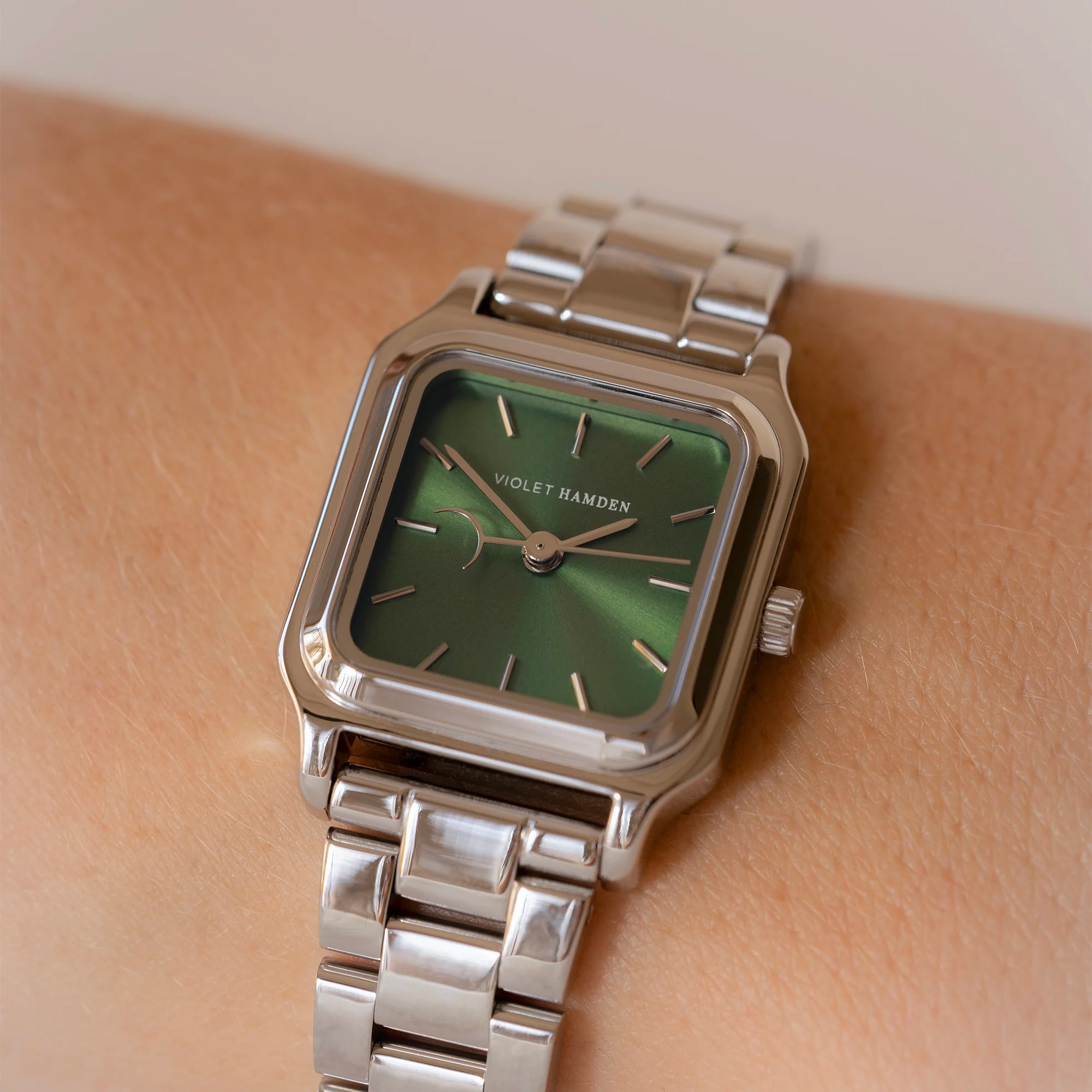 Violet Hamden Dawn Base Square Women's Watch Silver Coloured and Green VH09035 - Image 2